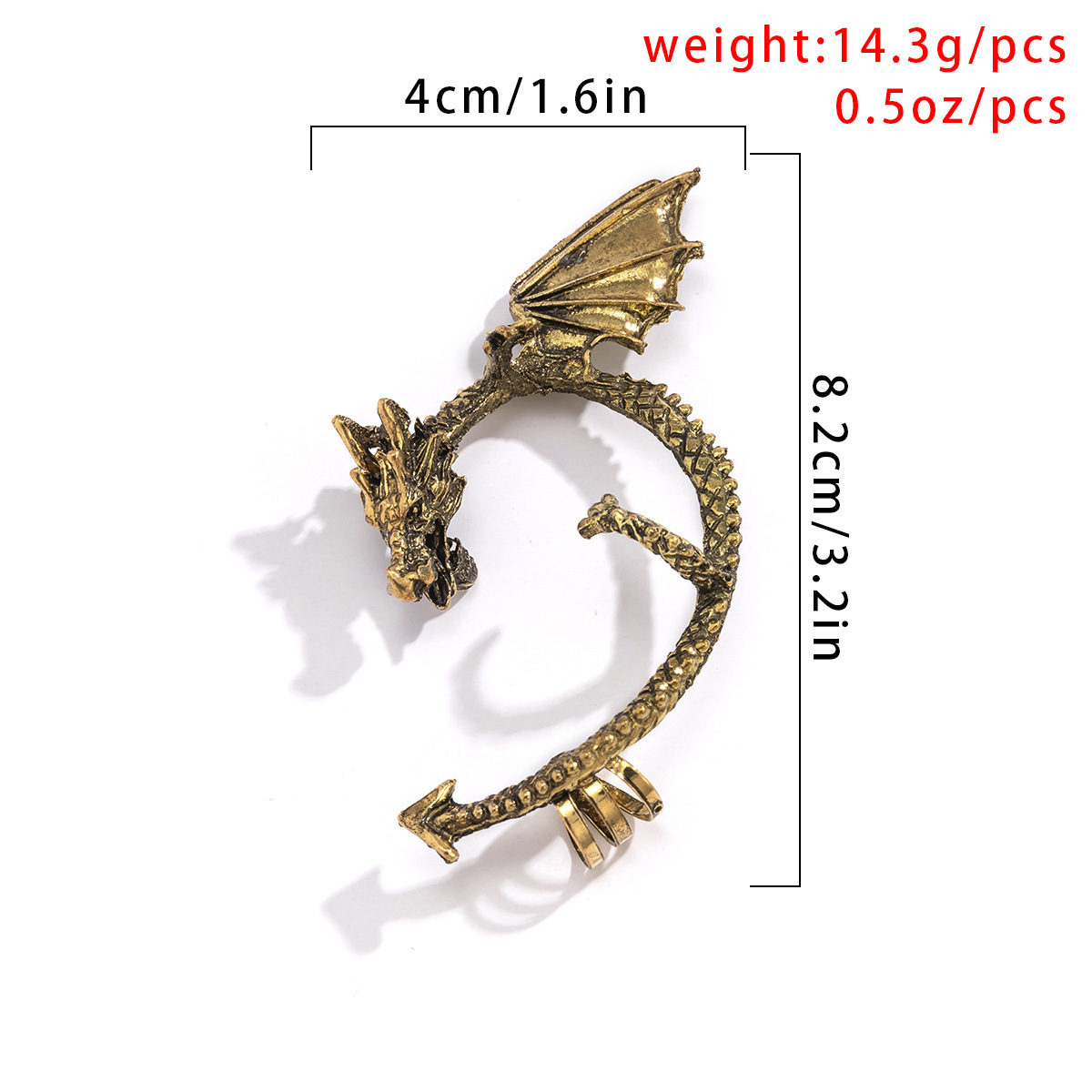 Punk Retro Copper Dragon Ear Cuff Clasp for Men Women Vintage Silver Gothic Ear Clip Earrings European Popular Wrap Earring Jewelry Wholesale