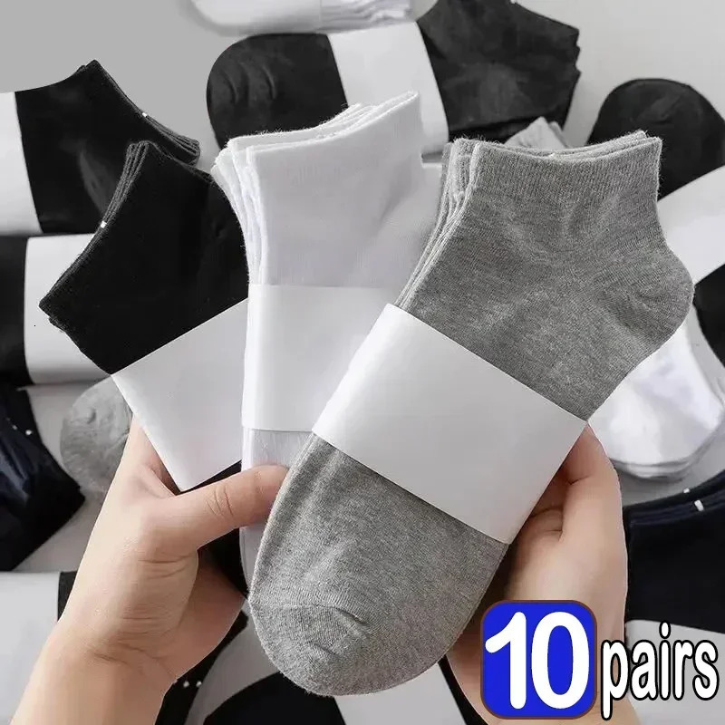 10/5Pcs Men Ankle Socks Solid Color Black White Gray Invisible Breathable Cotton Sports Socks Male Short Socks Women Men Sox 240703