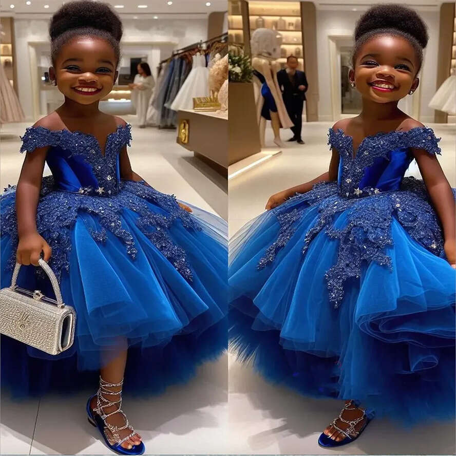 Blue Lace Royal Wer Dresses Ball Gown Tulle Tiers Urious Little Girl Christmas Peageant Birthday Christening Tutu Dress Gowns S