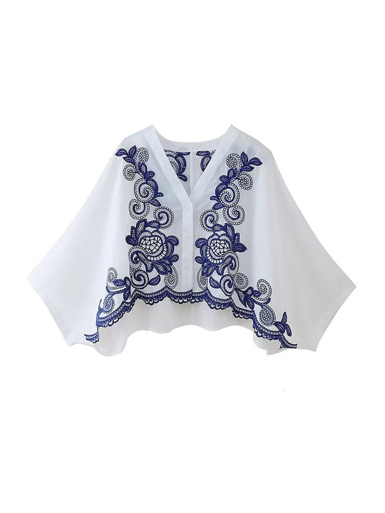 Flower Embroidered Skirts 2 Pcs Suits Women Chic Batwing Sleeve V Neck Female Shirt Sets A Line Skirt 2024 est Summer Vintage 240703