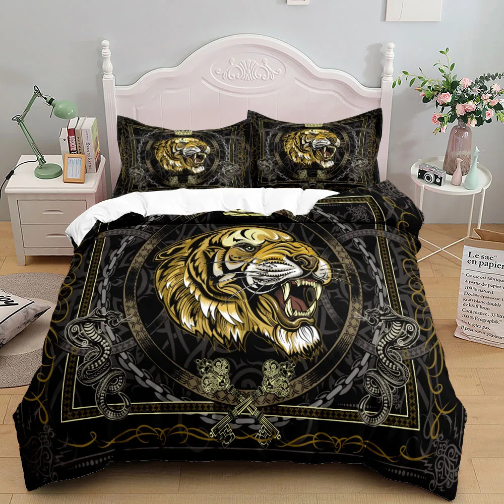 European Style Baroque Pattern Lion Duvet Cover Set King Queen Double Full Twin Single Size Bed Linen 240624