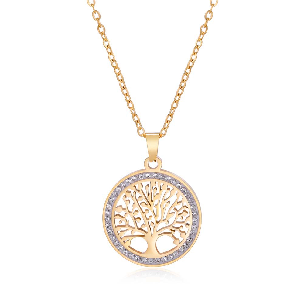 Fashion Necklaces Waterproof Tree of Life Pendant Necklace Stainless Steel Gold Chain Diamond Necklaces for Women Men Fashion Fine Jewelry Gift