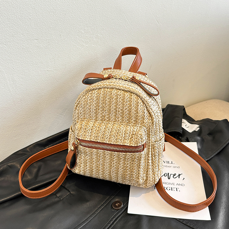 Casual Straw Braid Solid Backpack Large Capacity High Quality Simple Shoulder and Crossbody Bag for Women 2024 Fashion Versatile H7.5#36 40406