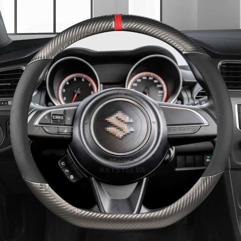 Steering Wheel Covers Carbon Fiber Leather D Shape 38cm Car Steering Wheel Cover For Suzuki Swift 2017 2018 2019 2020 2021 2022 Sport Auto Access