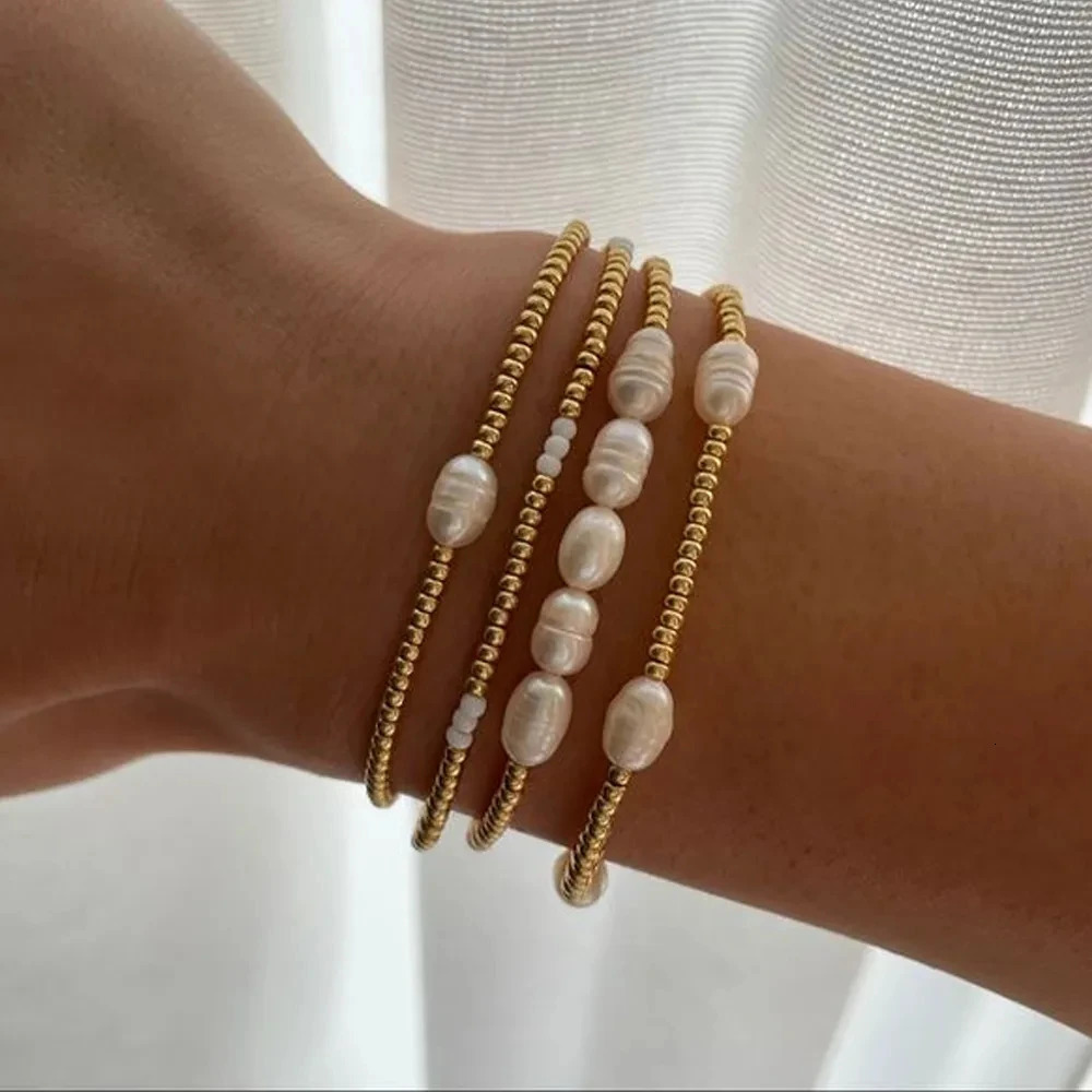 10Pcs Natural Pearl Bracelet Jewelry for Women Gold Plated Miyuki Stretch Bracelets Pulseras Mujer 240702
