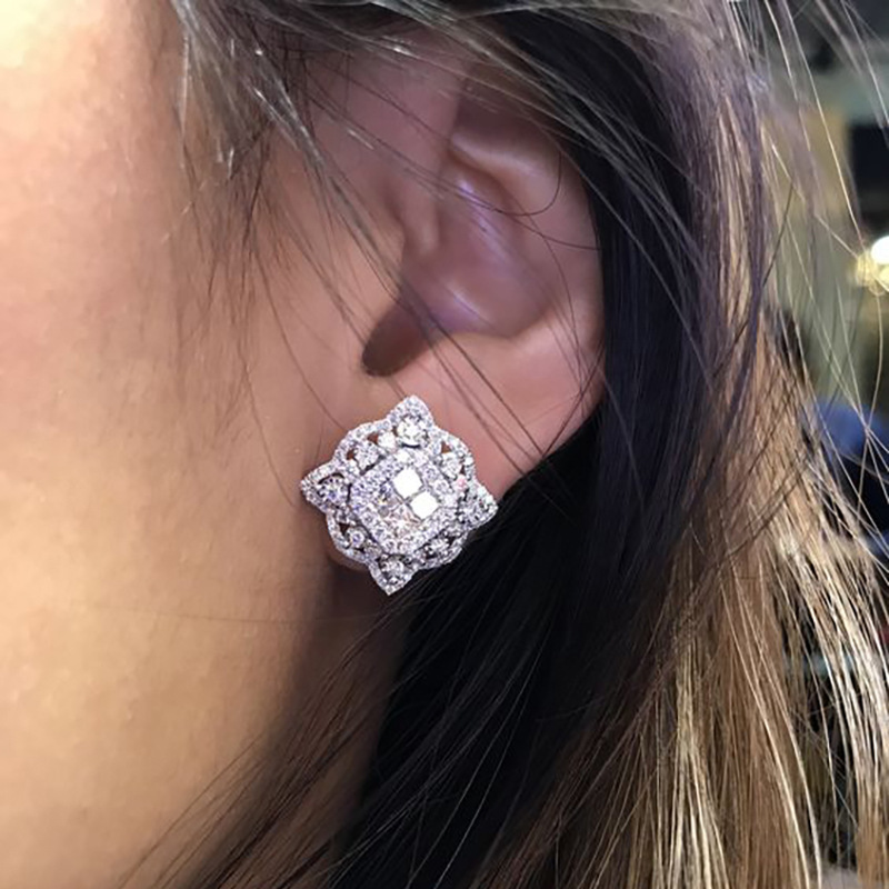 Vintage Stud Earrings: Sterg Sier Round Cut White Topaz Gemstone Lace wer Earrings for Women