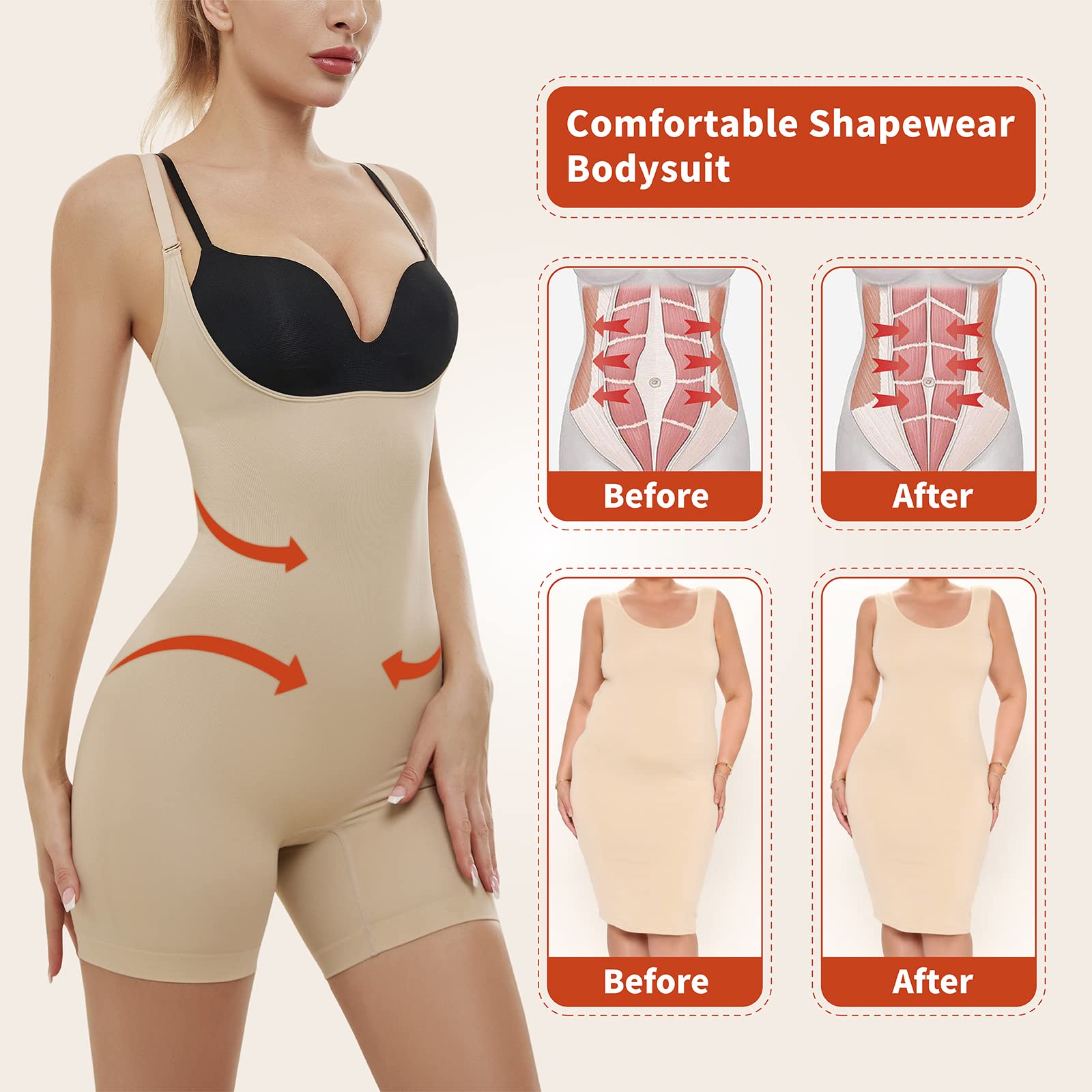 AMRIY Shapewear for Women Tummy Control Seamless body shaper Butt Lifting Bodysuit K2201