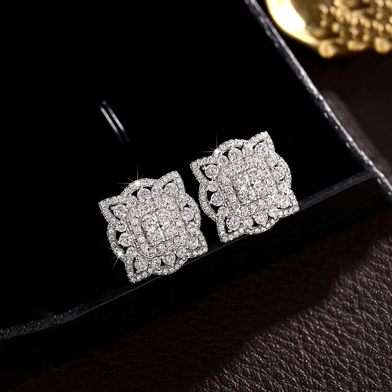 Vintage Stud Earrings: Sterg Sier Round Cut White Topaz Gemstone Lace wer Earrings for Women