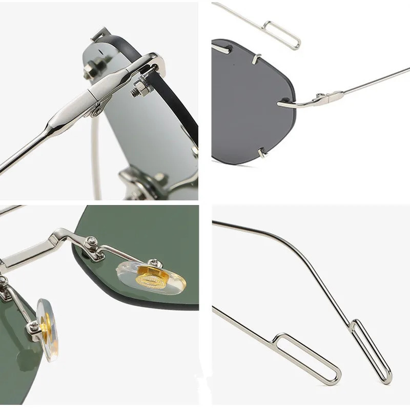 Fashion Rimless Polygonal Sunglasses Women Double Bridge Glasses Retro Sunglass Luxury Designer Eyewear UV400 Sun Glass Shades 240705