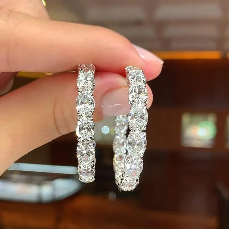 Luxury Jewelry Elegant Clip Earrings 925 Sterling Silver Oval Cut White Topaz CZ Diamond Zircon Party Women Wedding Earring For Lover Gift