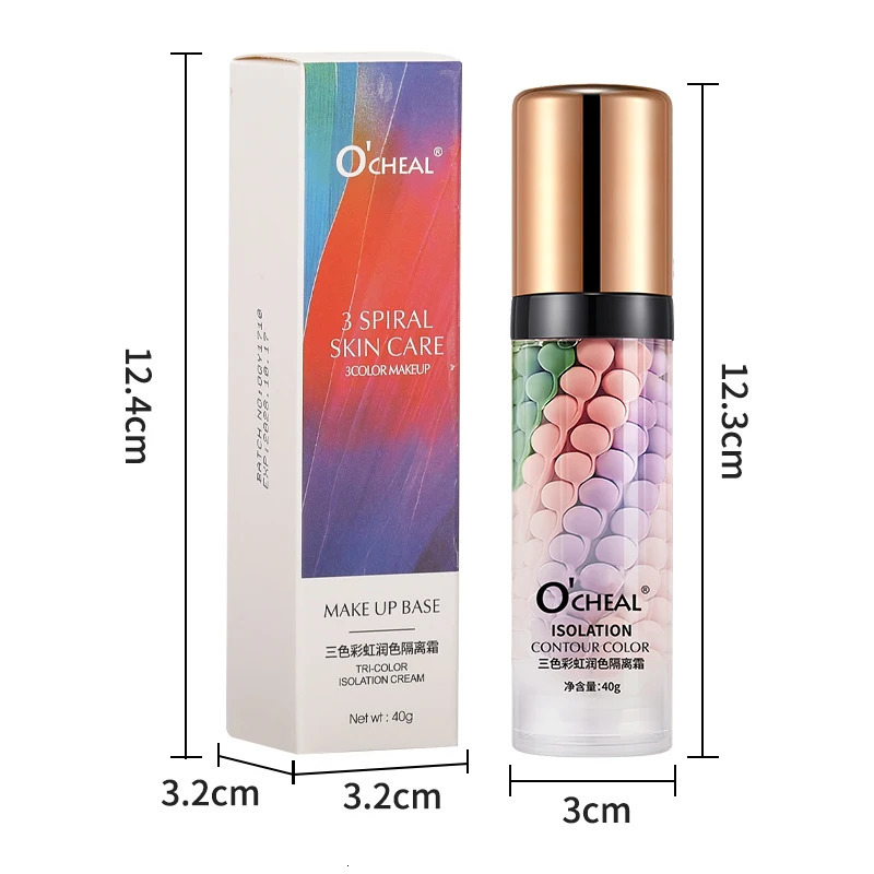 OCHEAL One-Step Three Color Contour Isolation Primer Moisturizing Hydrating Cream Corrector Foundation Face Care Makeup Cosmetic 240704