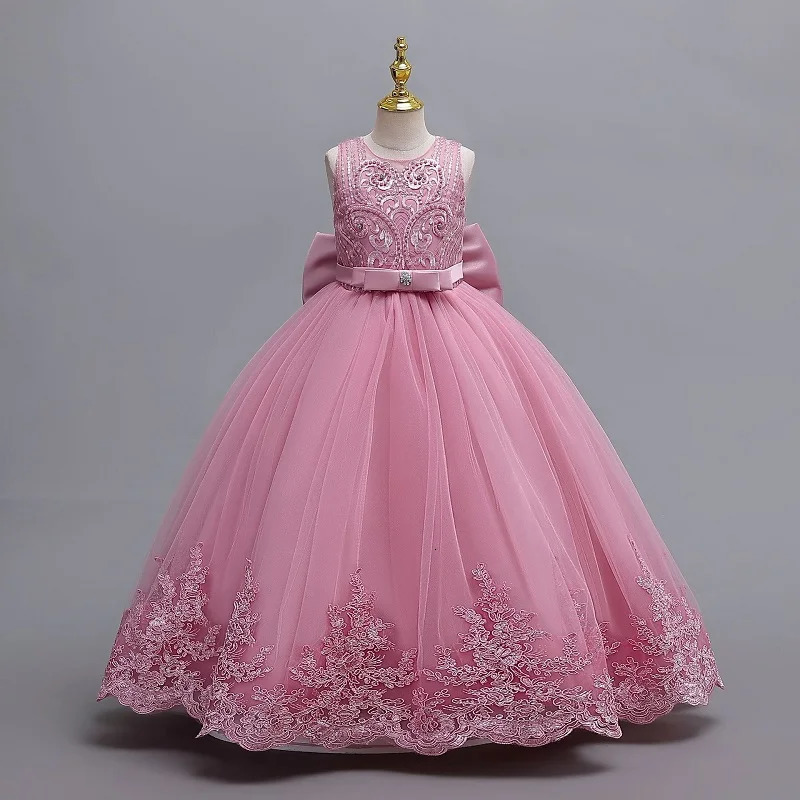 3-12 year old childrens dress embroidered bow lace wedding dress girl princess dress girl birthday party evening dress 240704