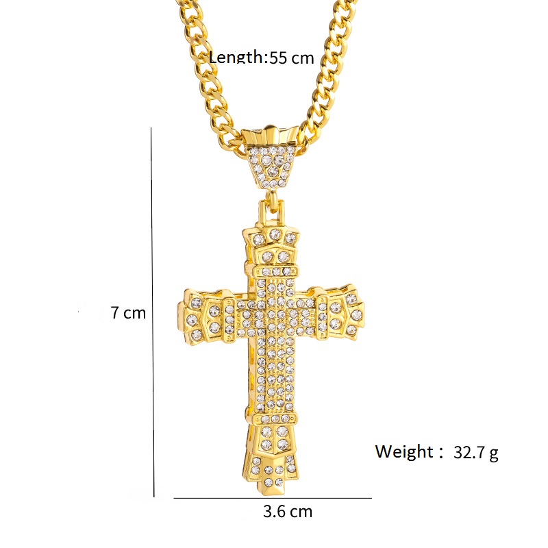 Hip Hop Cross Pendant Necklace Religious Charm 18K Gold Silver Full Ice Out Crystal Neckalce Simulated Diamonds Catholic Crucifix Necklace With Cuban 