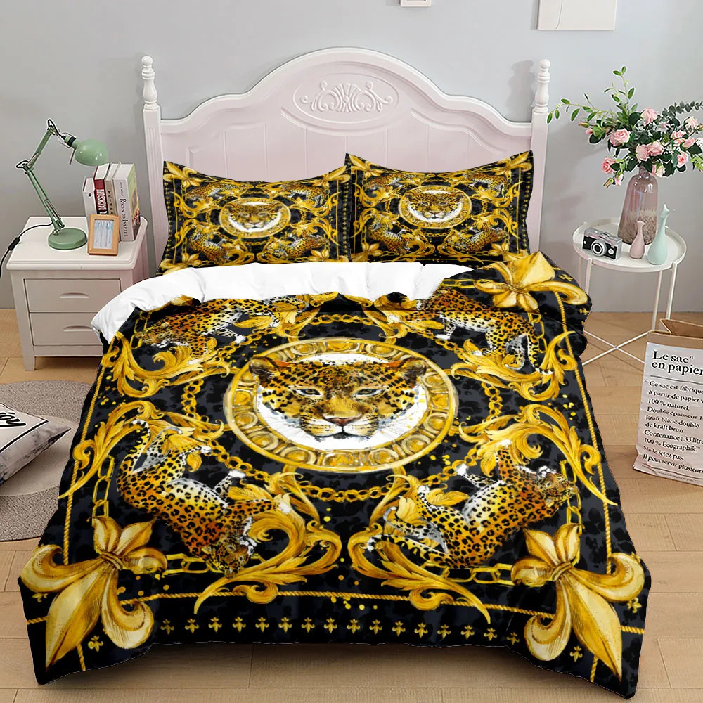 European Style Baroque Pattern Lion Duvet Cover Set King Queen Double Full Twin Single Size Bed Linen 240624