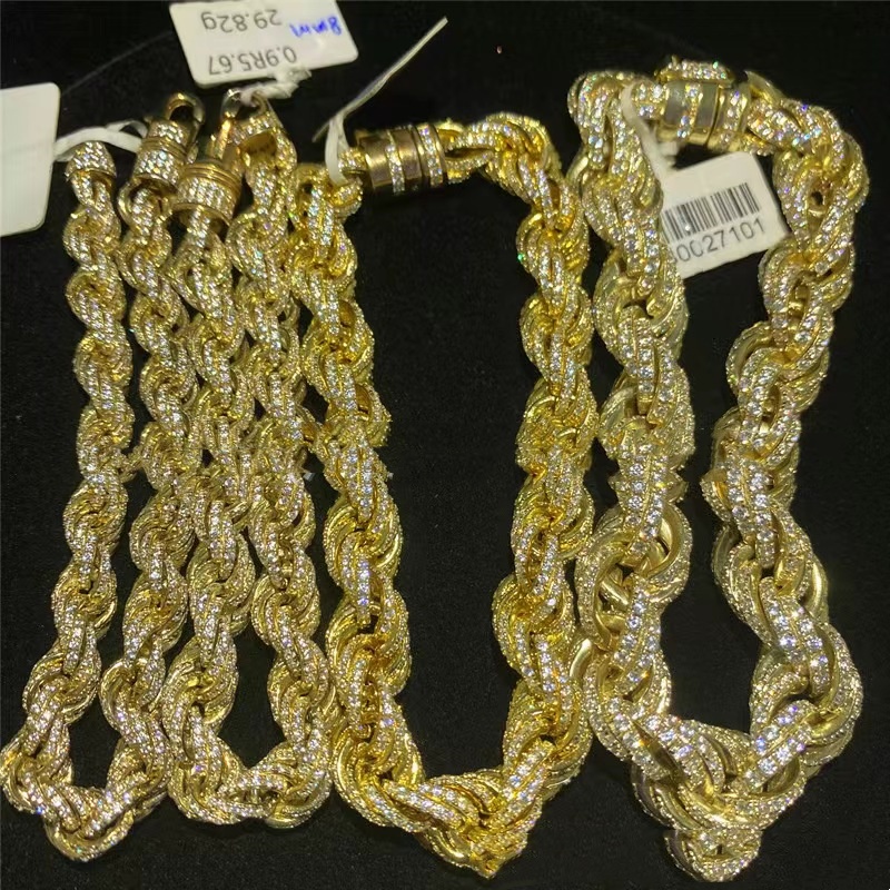 New Fashion Chain Bracelets Passed Test Width 7mm 8mm 9mm 11mm 12mm 7/8inch S925 Sterling Silver Moissanite Diamond Rope Bracelet for Men Women Nice G