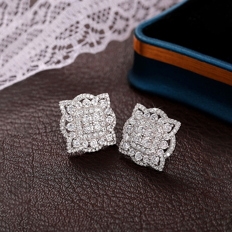 Vintage Stud Earrings: Sterg Sier Round Cut White Topaz Gemstone Lace wer Earrings for Women