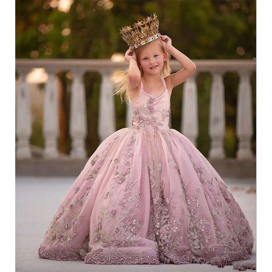 Gown wer Pink Ball Girl 2024 Pearls Lace Appliqued Baby Toddler First Communion Gowns Formal Little Girl's Pageant Dresses Al3808 S 'S s �