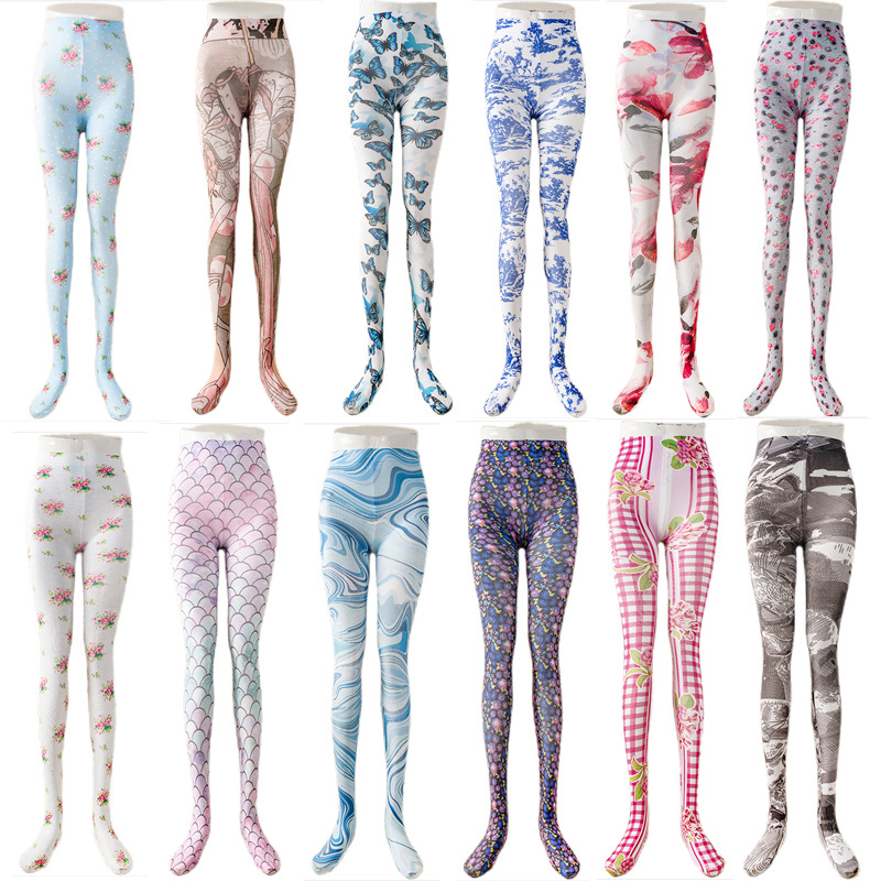 Women s Pants Printed Women Foot Leggings Trend Elastic High Waist Flower Butterfly Body Shaping Casual Streetwear Pantyhose 2pcs