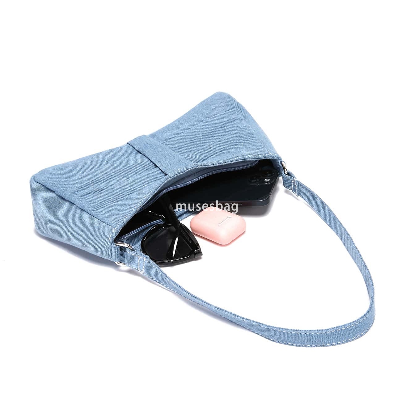 Street trend niche design bag new women's bag versatile diagonal cross denim blue underarm bag pleated Instagram popular shoulder bag