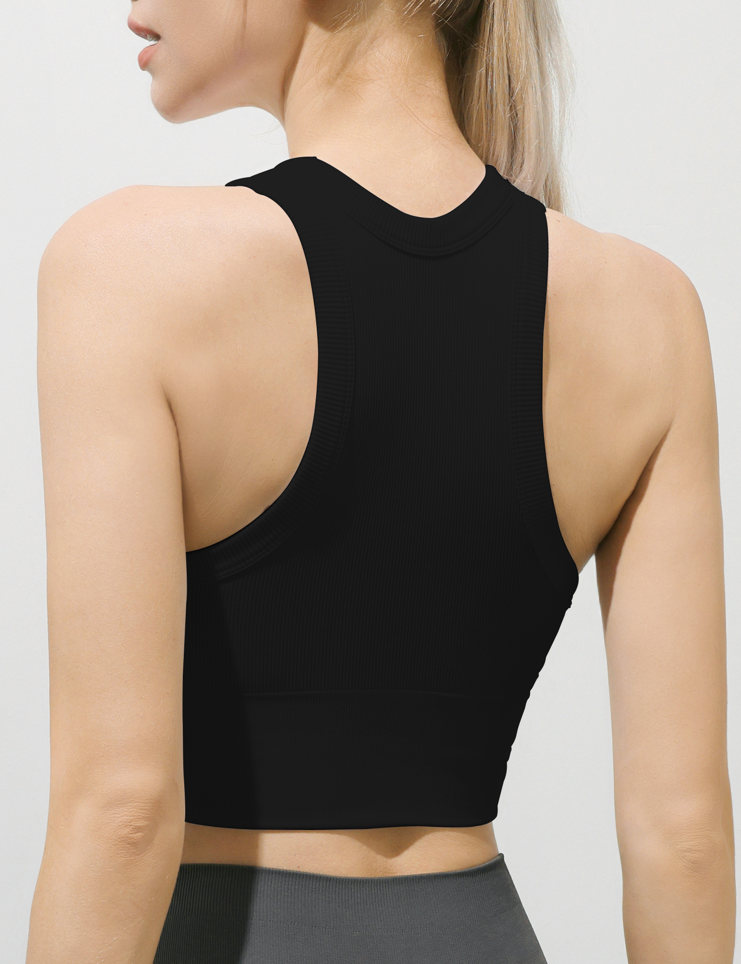 AMRIY Women's Seamless Ribbed High Neck Sports Bra - Removable Padded Yoga Tank Tops Fitness Workout Running Crop Tops B-S002