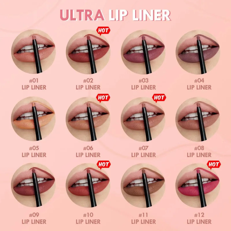 Waterproof Matte Lipliner Pencil Red Contour Tint Lipstick Long Lasting Non-stick Cup Moisturising Lips Makeup 12 Colors 240713