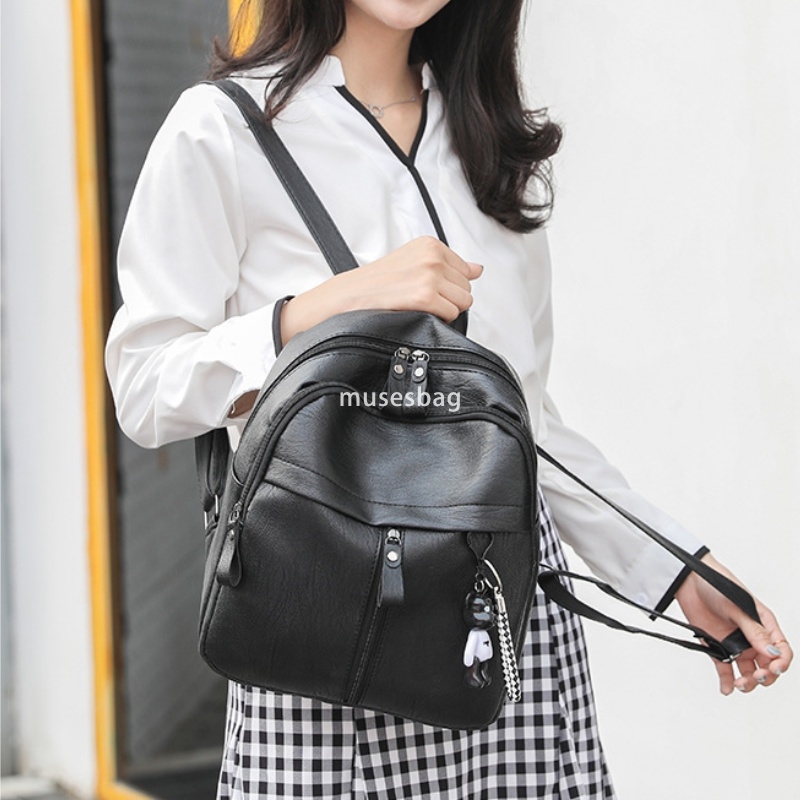 High end women's fashionable and versatile daily commuting backpack European and American Instagram Korean version student bag soft surface trend