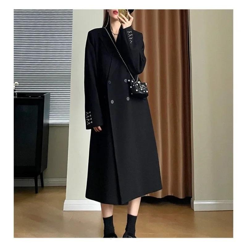 Womens Loose-Fit Slimming Medium-Length Casual Trench Coat Spring Autumn Fashion Overcoat For Women 240704