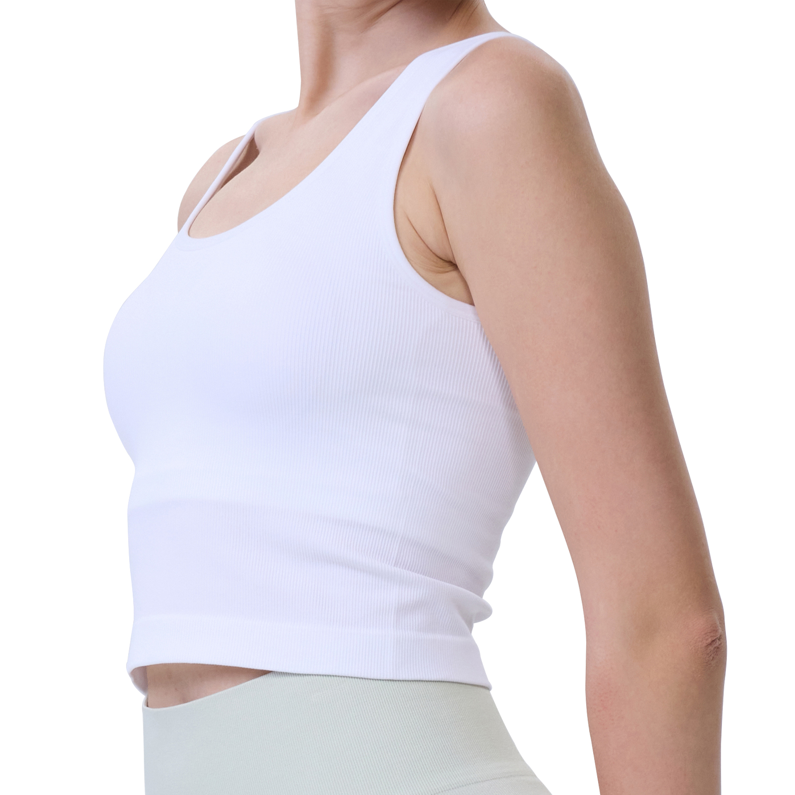 AMRIY Women Tank Top Built in Bra Scoop Neck Workout Tops Ribbed Sports Bra Padded Seamless Crop Tops K2308