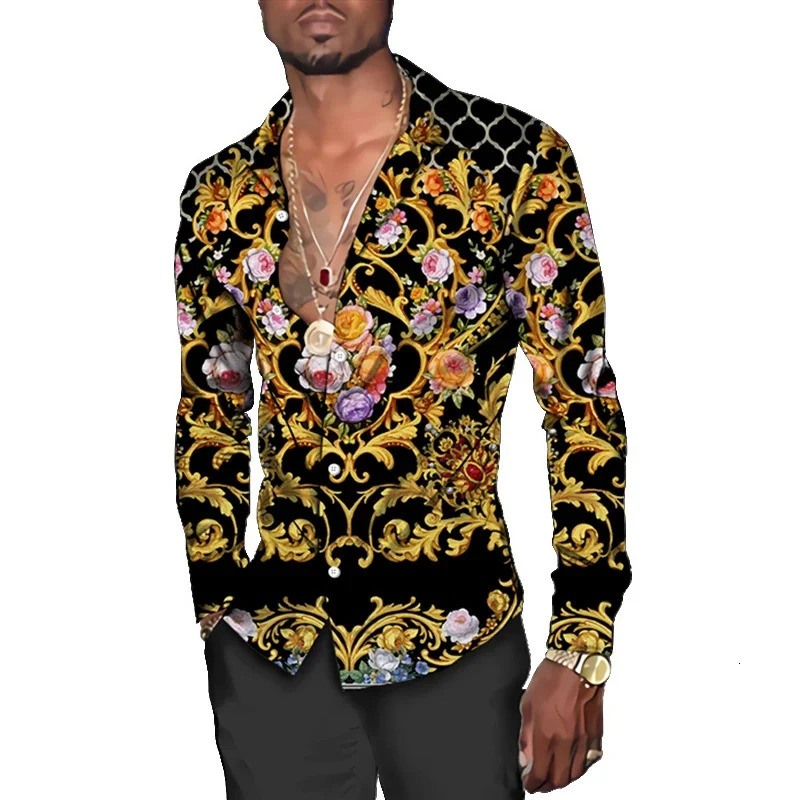 Long Sleeve Shirt 3D Print Graphics Holiday Party Mens Shirt Long Sleeve Top Fashion Casual Lapel Cardigan man 240704