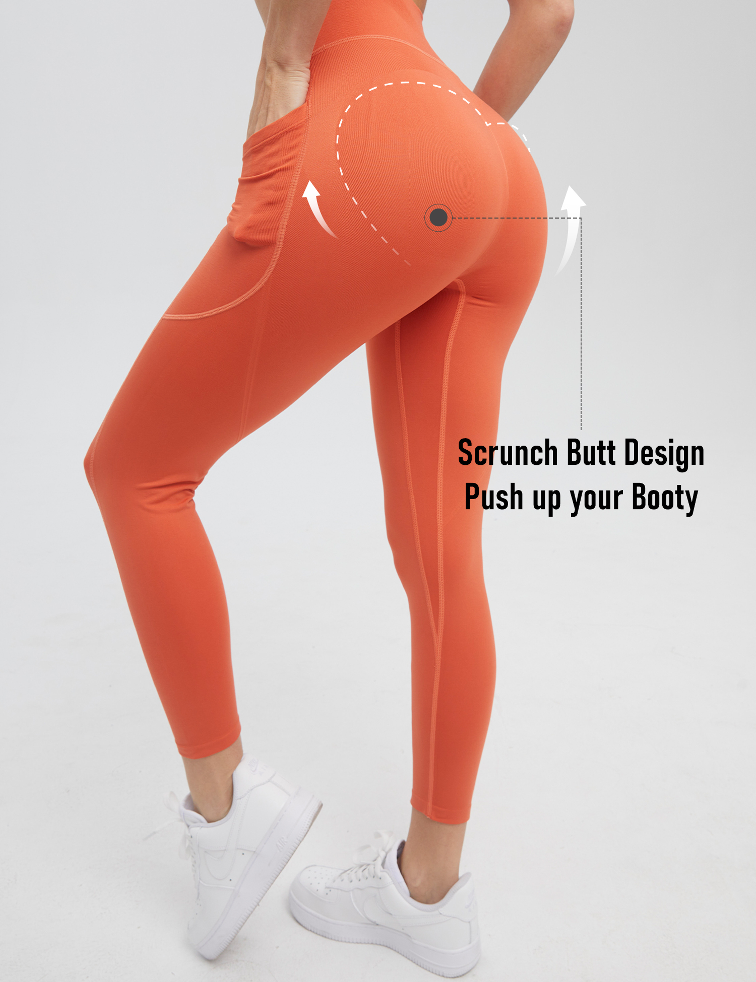 AMRIY Seamless High Waist Yoga Pants with Pockets, Scrunch Butt Workout Running Yoga Leggings for Women L-S002