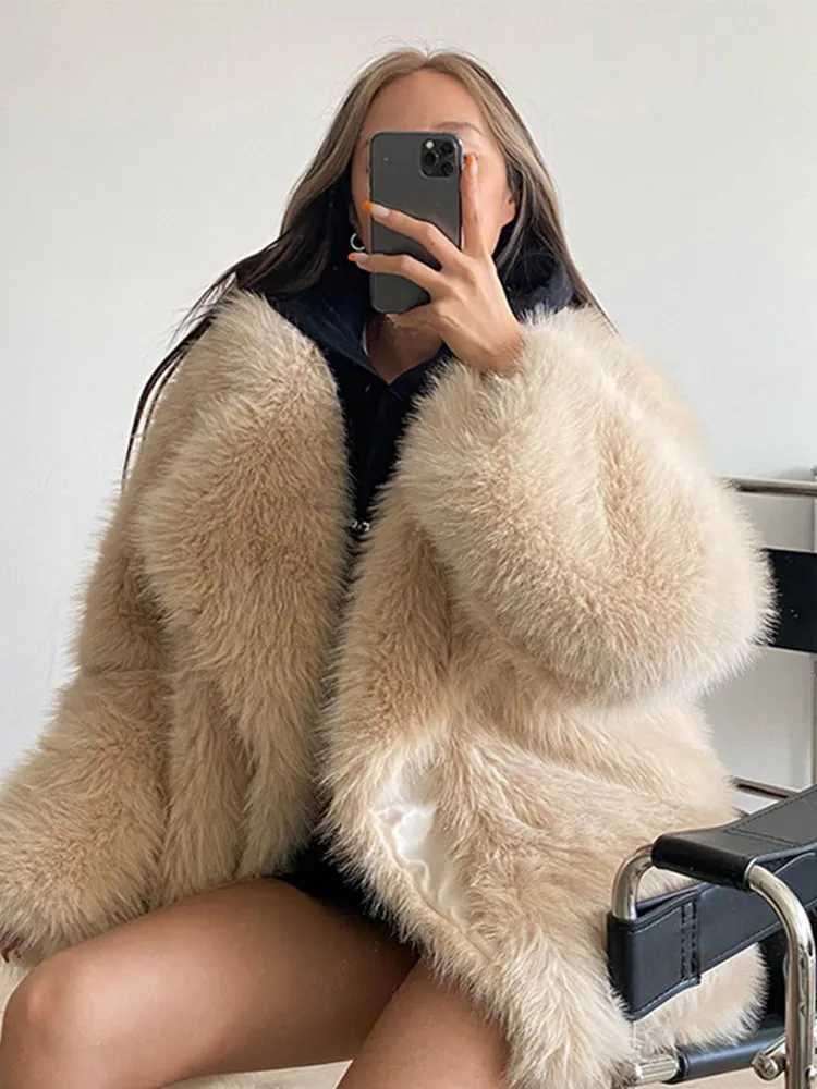 Women's Fur Faux Faux Fur Coat For Womens Warm Animal Autumn And Winter 2024 New Loose Fitting Long Sleeved Clothing H240705