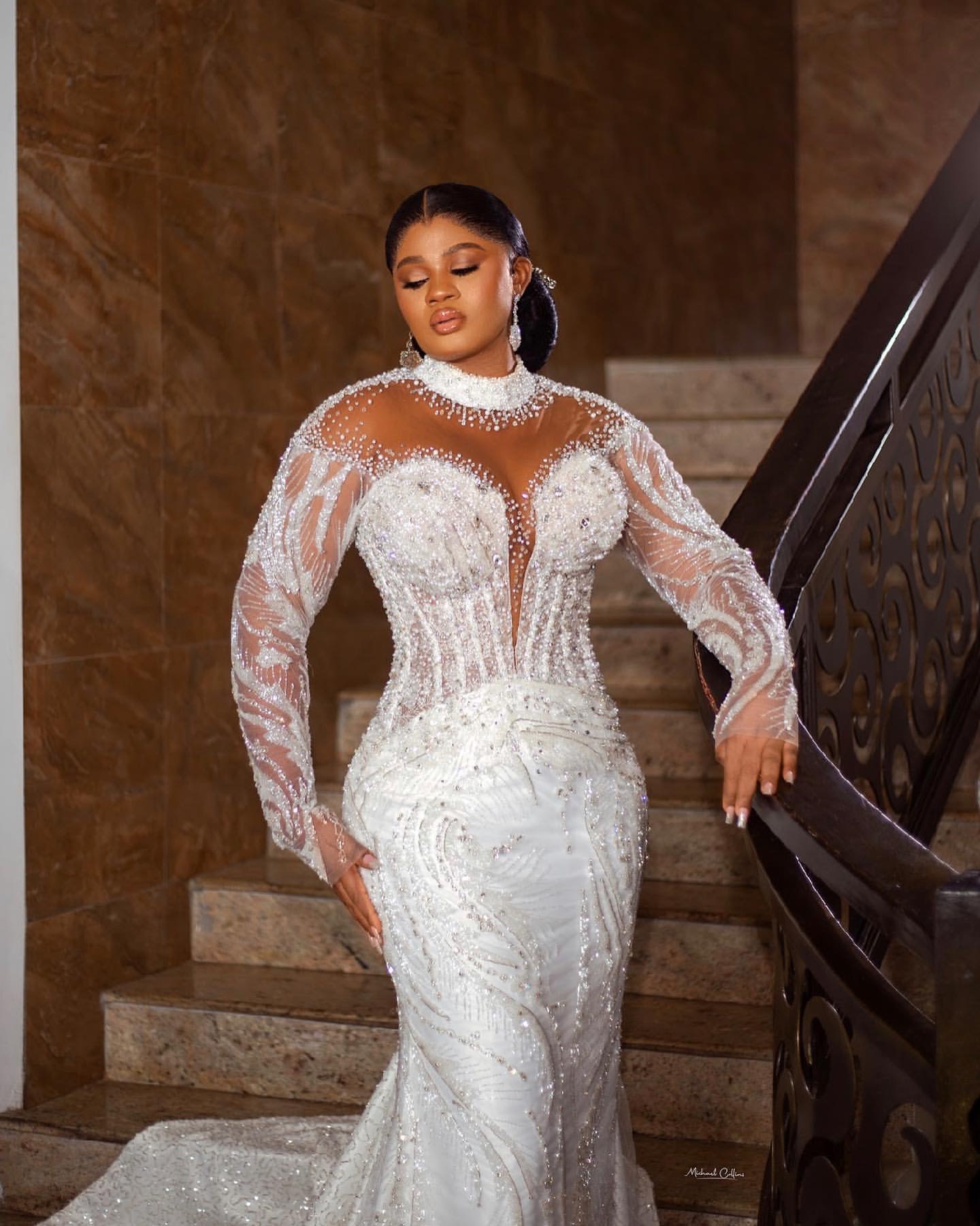 Aso Arabic Ebi Plus Size Ivory Mermaid Wedding Dresses Beaded Crystals Sequined Lace Bridal Gowns Dress Zj