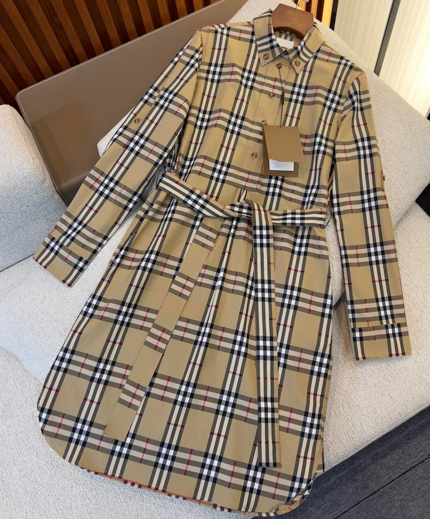 High Quality Classic Long Sleeved Designer Plaid Print Women's Mini Skirt Basic Casual Versatile Set Dress 58b0