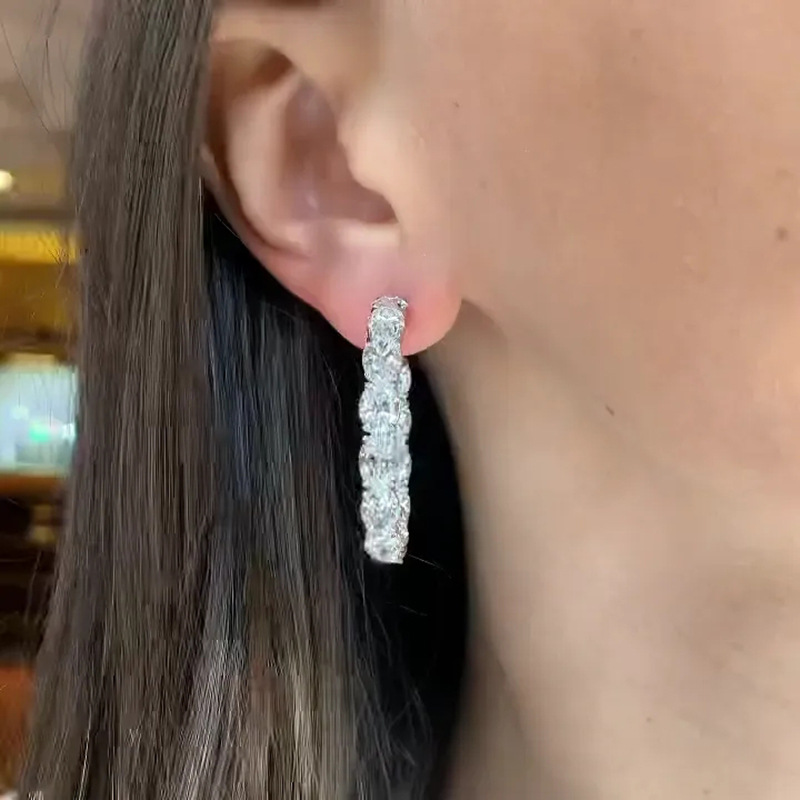 Luxury Jewelry Elegant Clip Earrings 925 Sterling Silver Oval Cut White Topaz CZ Diamond Zircon Party Women Wedding Earring For Lover Gift