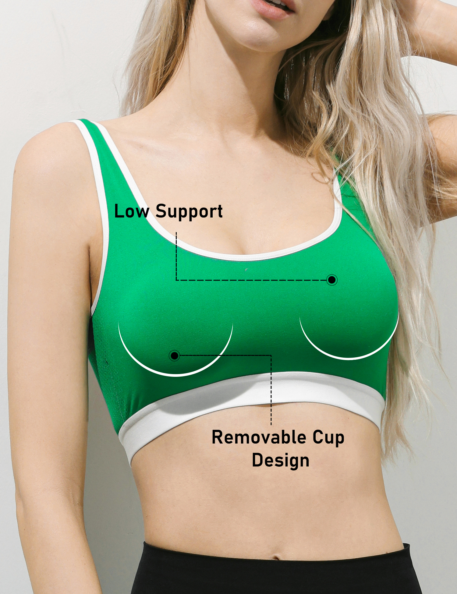 AMRIY Seamless Womens U Back Sports Bra - Scoop Neck Low Impact Wireless Sports Bra Yoga Cami Padded Workout Bra B-S005