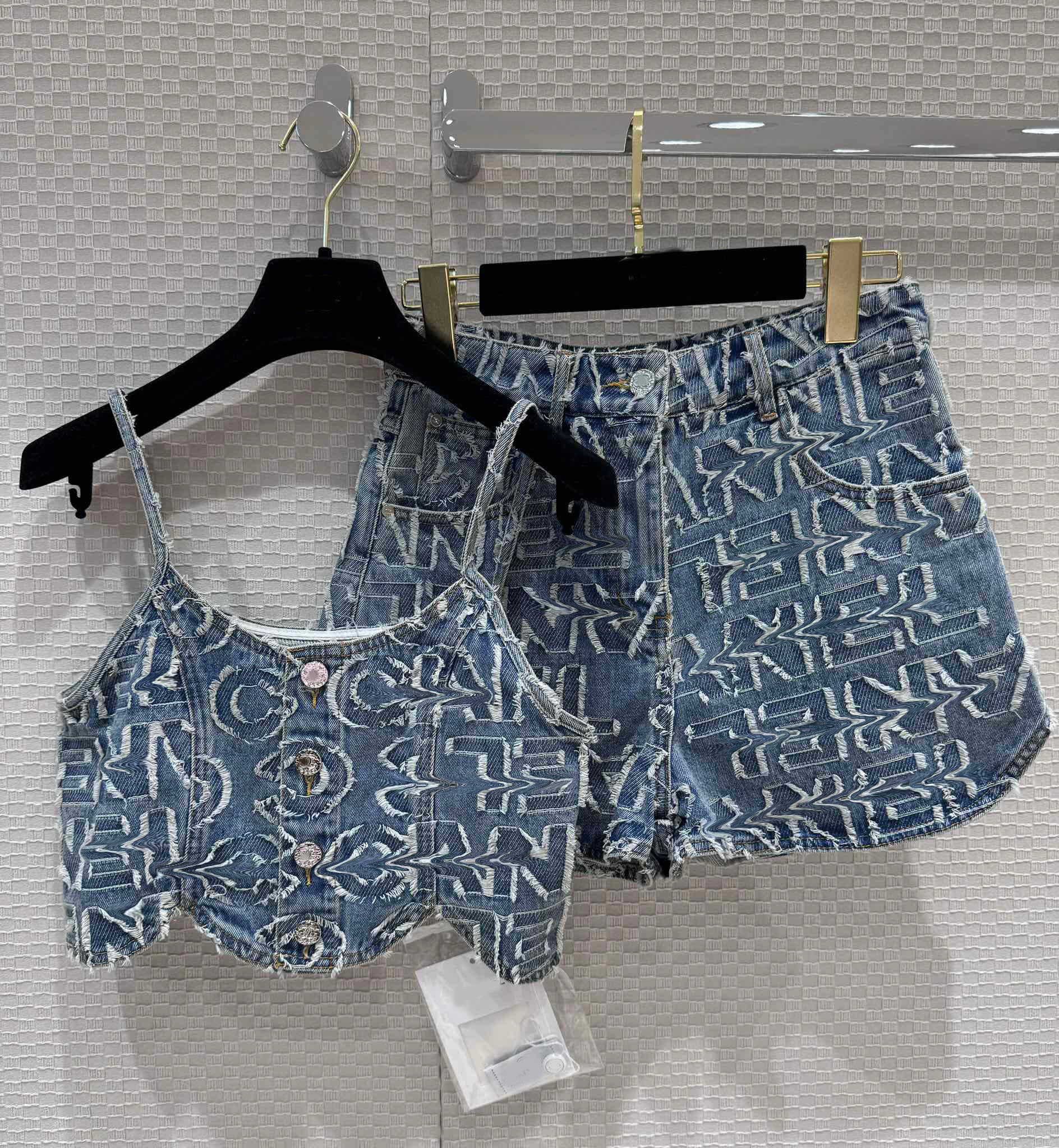 Women's Sleeveless Single Breasted Tops High Waist Casual Denim Shorts