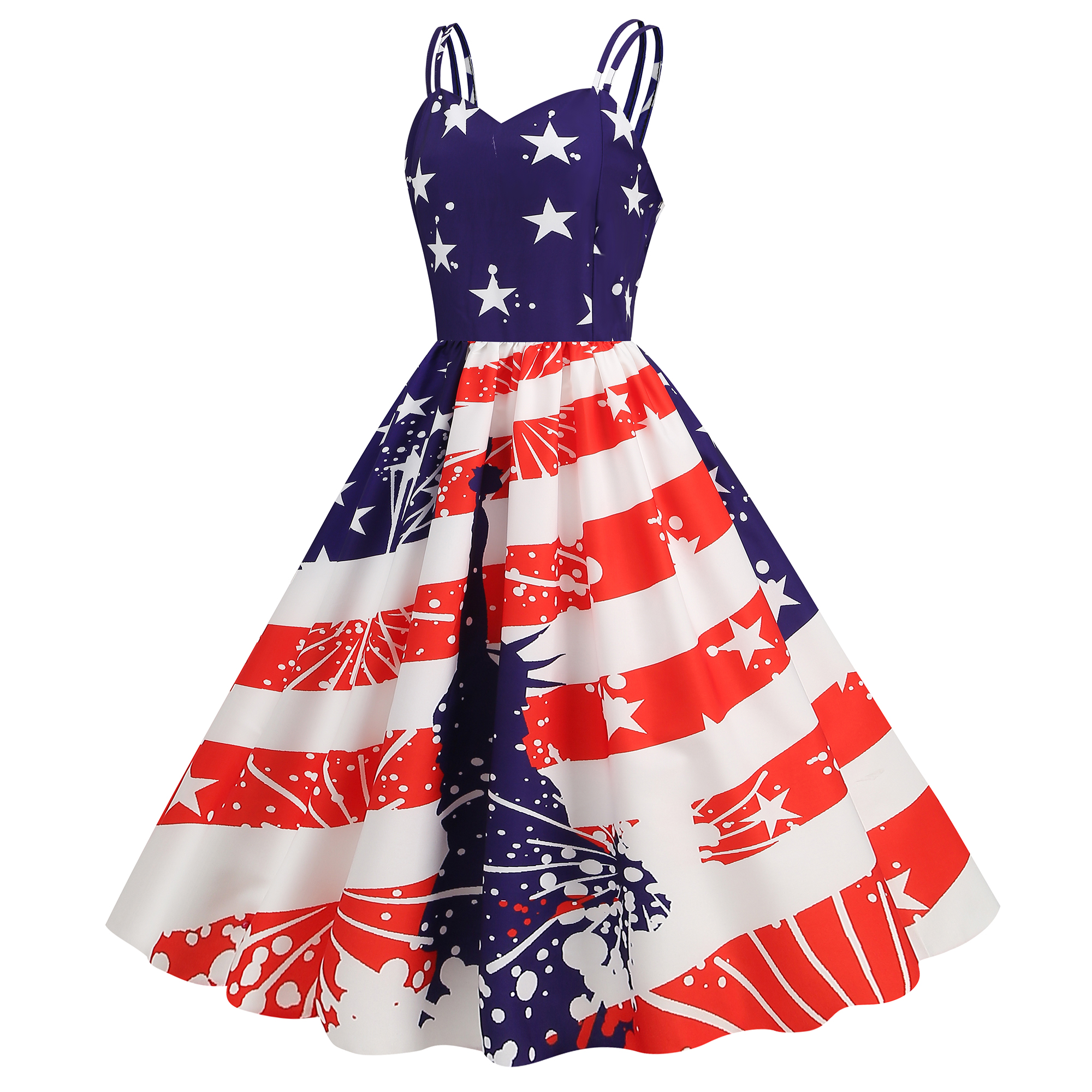 Independence Day new foreign trade womens summer sexy suspenders American flag print retro swing dress summer dress designer dresses for women vestido