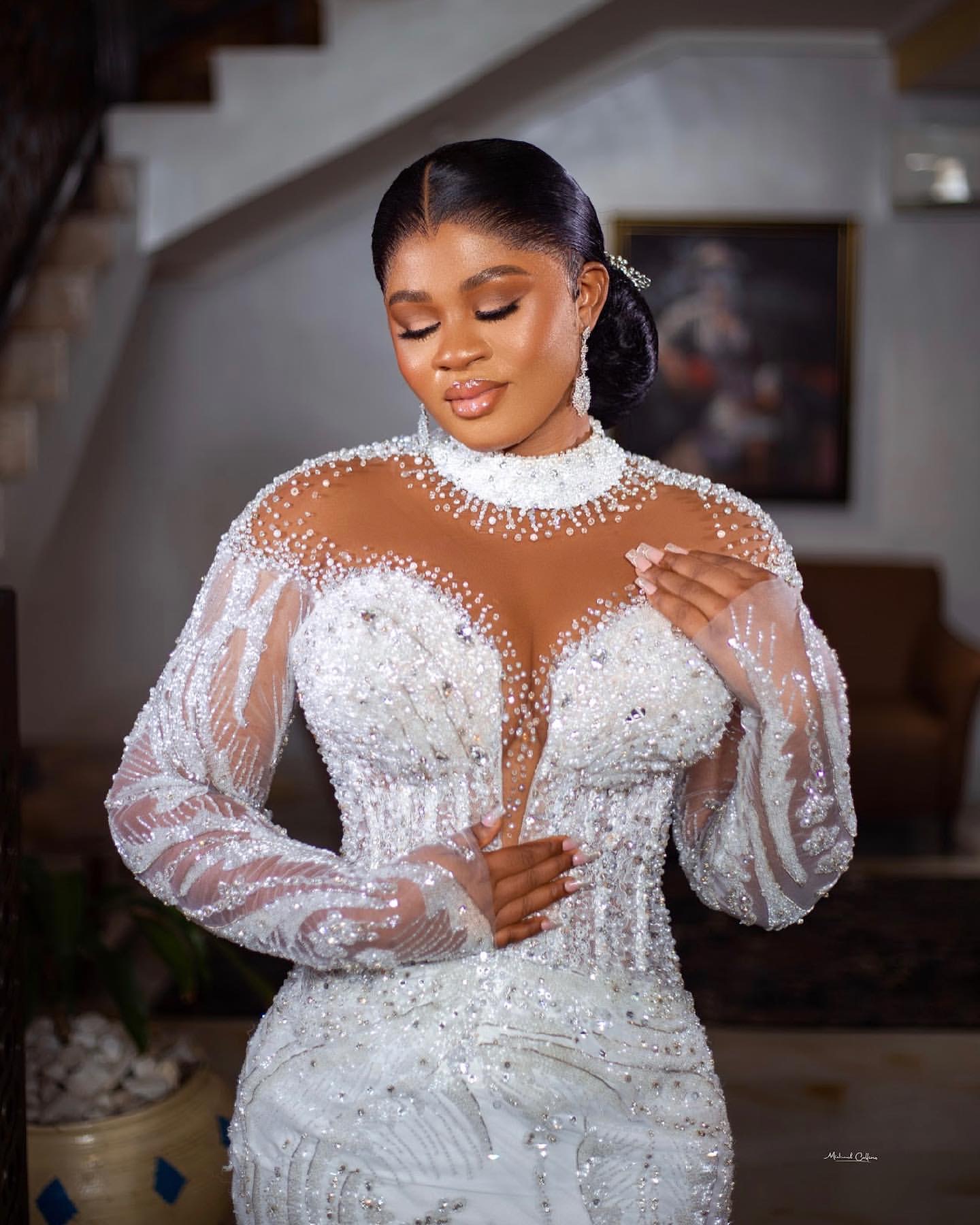 Aso Arabic Ebi Plus Size Ivory Mermaid Wedding Dresses Beaded Crystals Sequined Lace Bridal Gowns Dress Zj