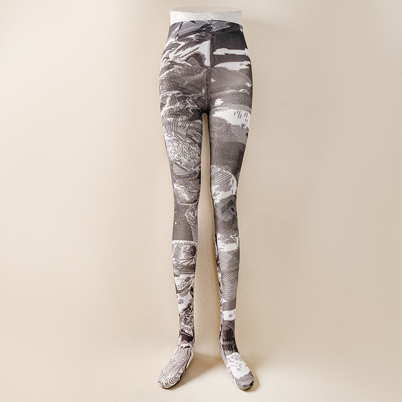 Women s Pants Printed Women Foot Leggings Trend Elastic High Waist Flower Butterfly Body Shaping Casual Streetwear Pantyhose 2pcs