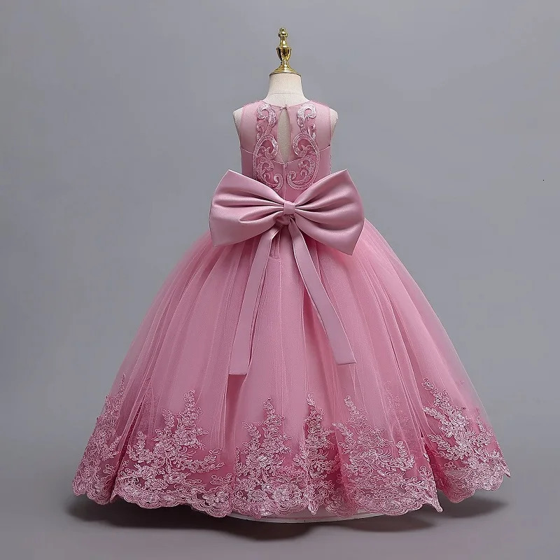 3-12 year old childrens dress embroidered bow lace wedding dress girl princess dress girl birthday party evening dress 240704
