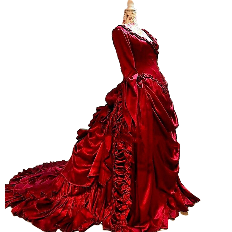 Vintage Victorian Ruched Evening Dresses V-neck 3/4Long Sleeves Masquerade Dress For Women 2024 Dark Red Prom Special Ocn Gown