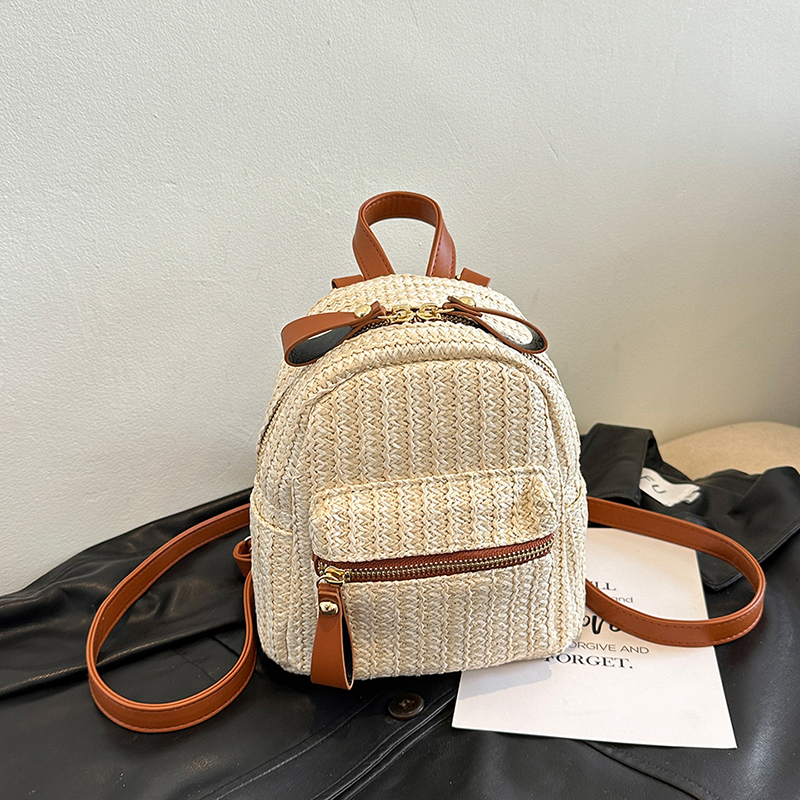 Casual Straw Braid Solid Backpack Large Capacity High Quality Simple Shoulder and Crossbody Bag for Women 2024 Fashion Versatile H7.5#36 40406