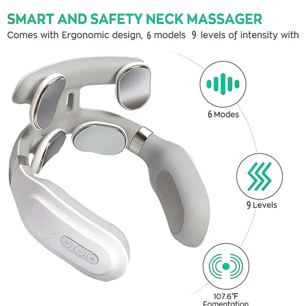 Neck Massage Machine 4 Head and Neck Protection Heating Machine Breathing Light Vibration Compression Spine Machine 240704