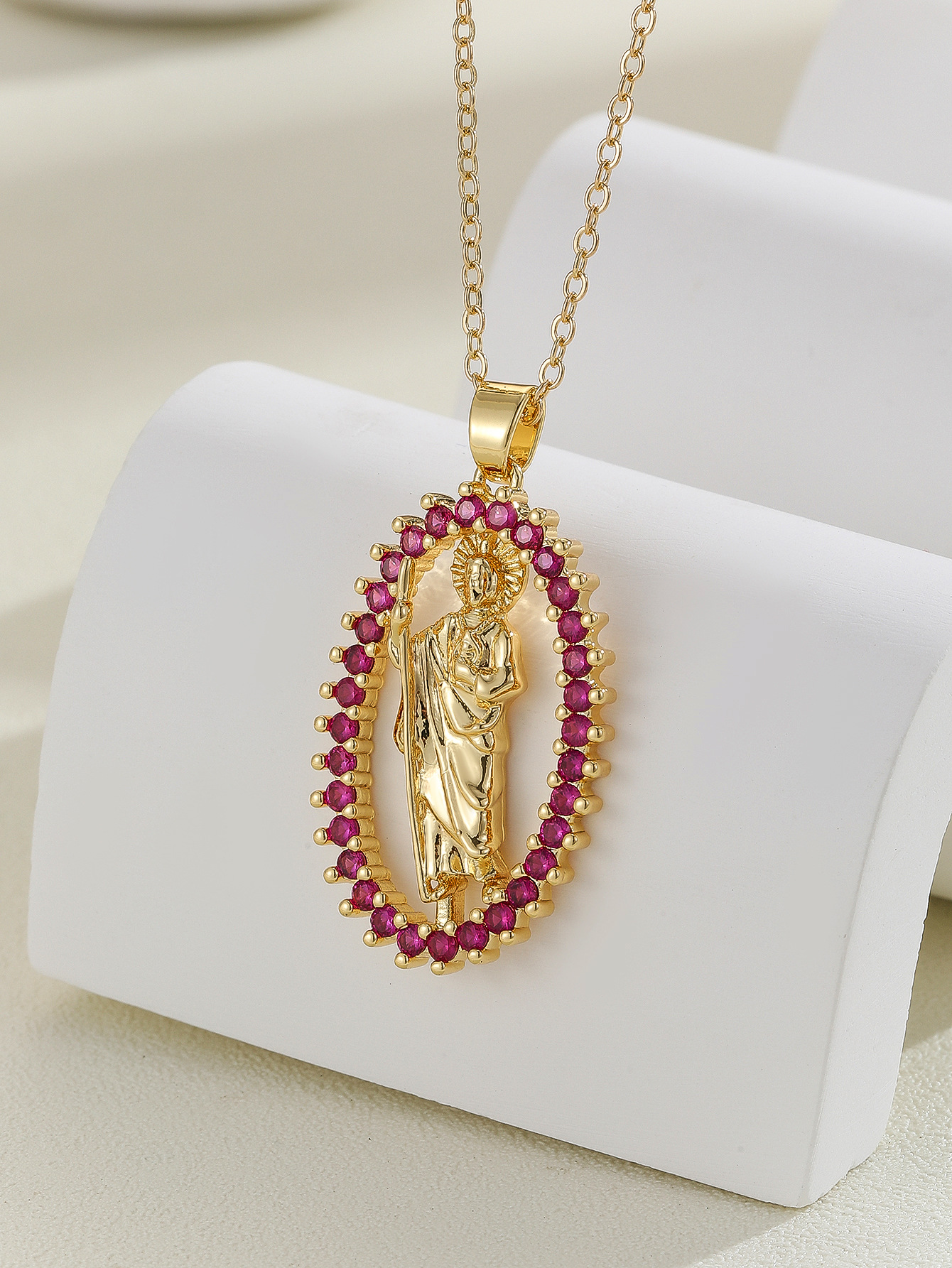 18k Gold Virgin Mary Madonna Necklace for Women Religious Jewelry Lady of Guadalupe Pendant Amulet Statue Cubic Zirconia CZ Necklaces Crystal Believe 
