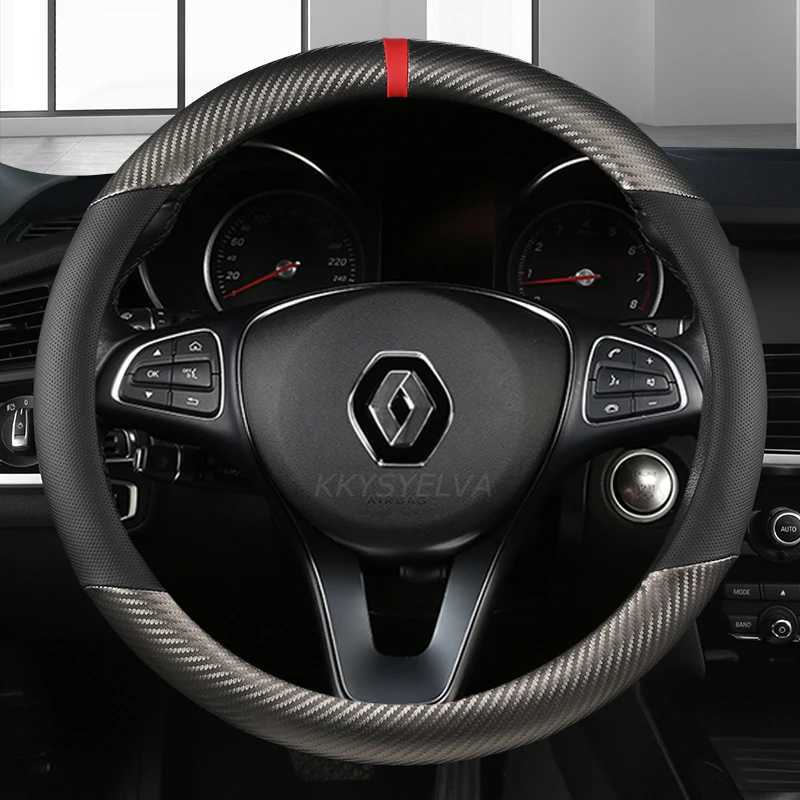 Steering Wheel Covers Car Steering-Wheels Cover 38cm Leather For Renault Clio Fluence Megane Laguna Talisman Captur Kadjar Kaptur Koleos Scenic Espace