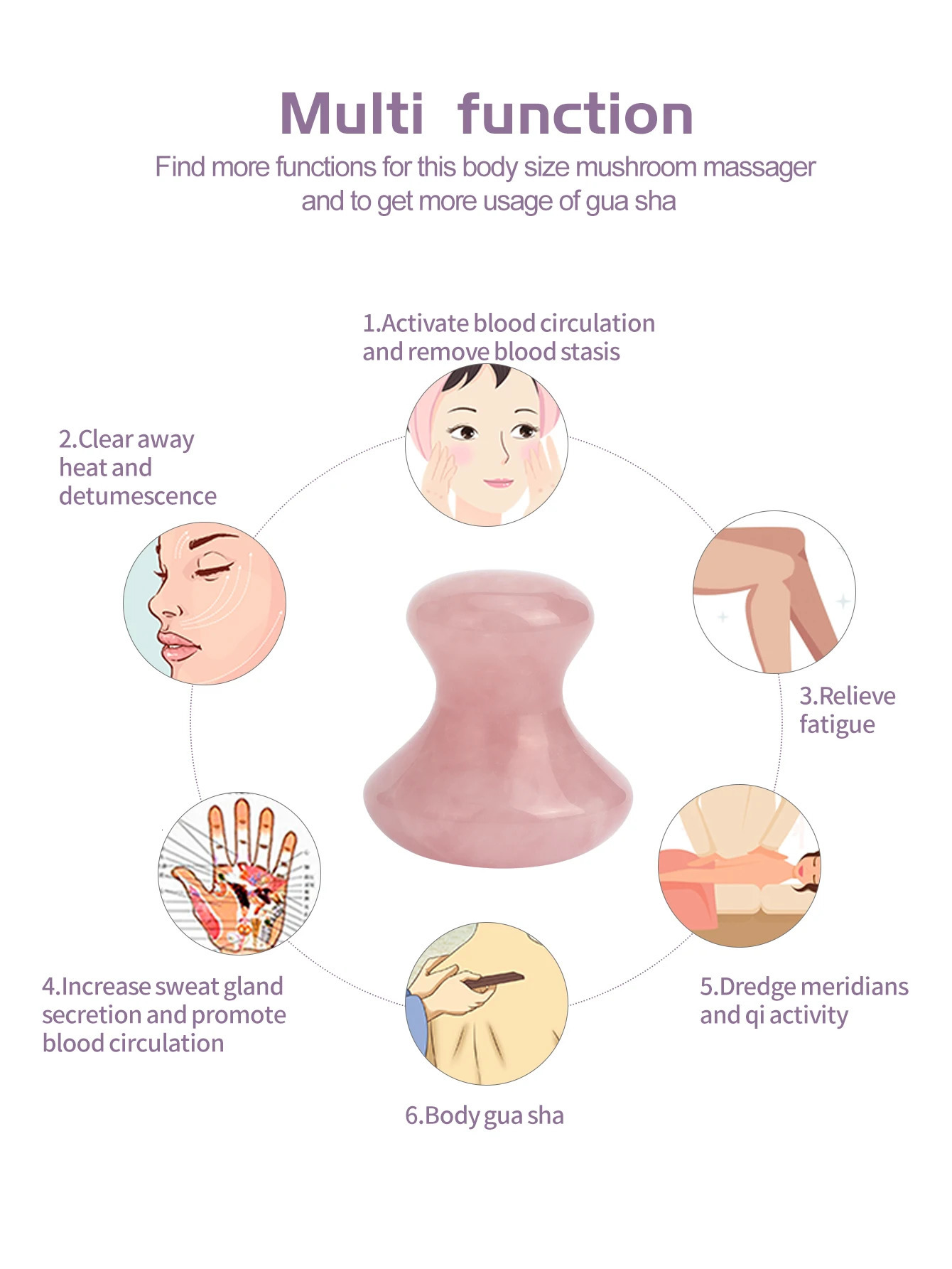 1 piece of natural rose quartz mushroom shaped massager jade roller beauty massage eye and neck health skin care melon sand hydro tool 240713