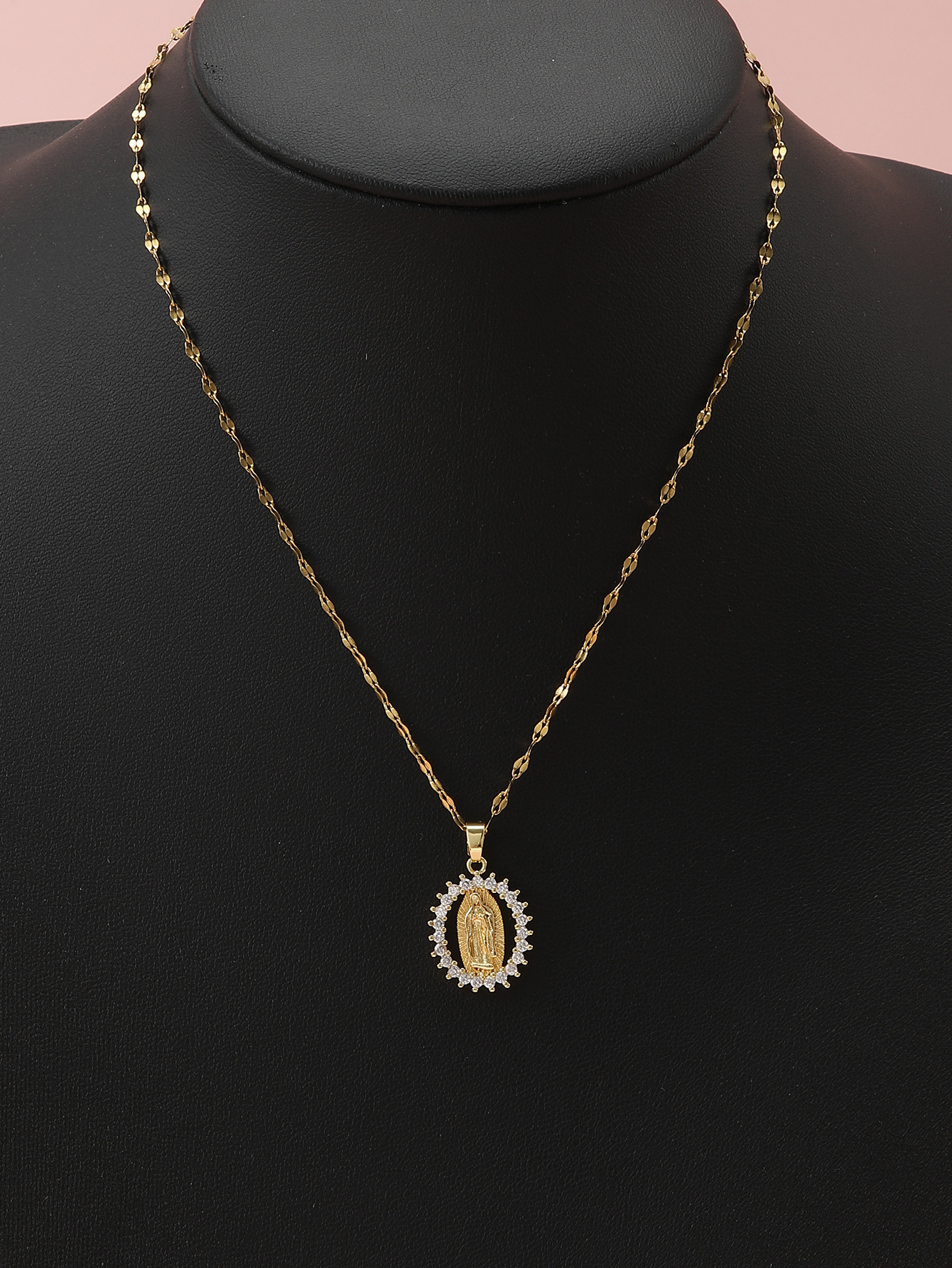 18k Gold Virgin Mary Madonna Necklace for Women Religious Jewelry Lady of Guadalupe Pendant Amulet Statue Cubic Zirconia CZ Necklaces Crystal Believe 