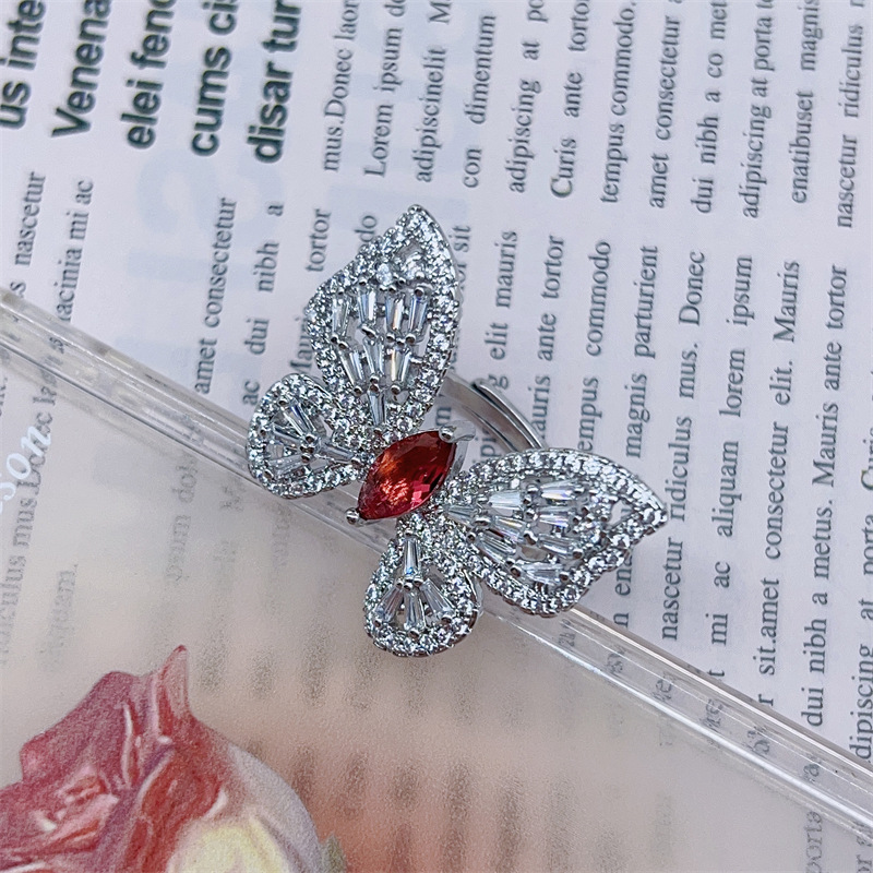 Unique Marquise Red Garnet Adjustable Butterfly Ring in Sterg Sier