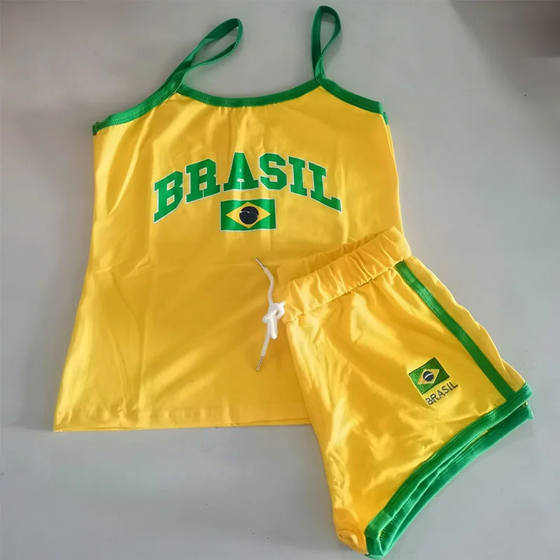 Sets For Women 2 Pieces Slingshorts Brasil Letter Printing Tank Tops Y2k Summer Women Backless Slim Sleeveless Camis Crop Tops 240704