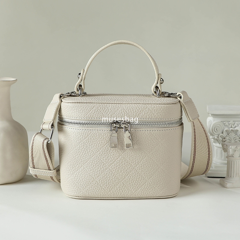 Unique design of leather bag new Lingge high-capacity top layer cowhide women's bag cross-border portable box bag single shoulder crossbody bag